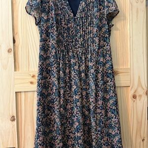 Blue Pleated Ruffled Sundress with Flutter Sleeves